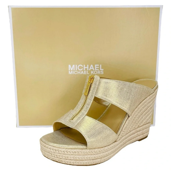 Michael Kors Bradley Gold Shimmer Womens Espadrille Wedge Sandals Size 10M - Picture 10 of 13